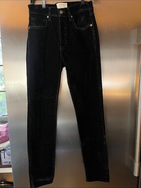 We the free black velvet stretch jeans with raw hem.
